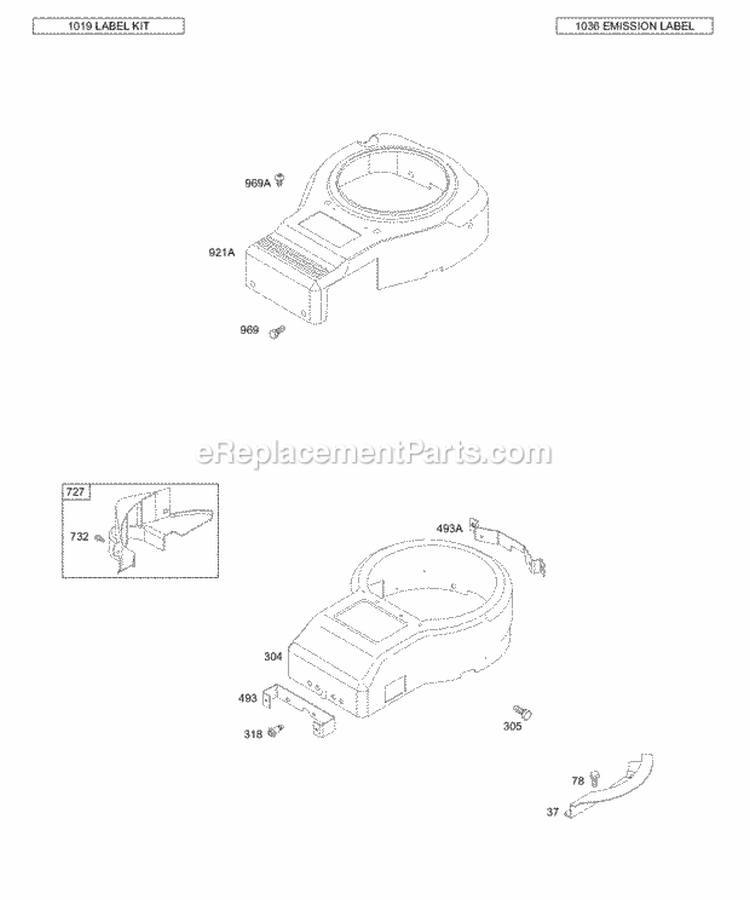 Blower Housing Diagram and Parts List for 312777-0130-E1  Briggs and Stratton Engine